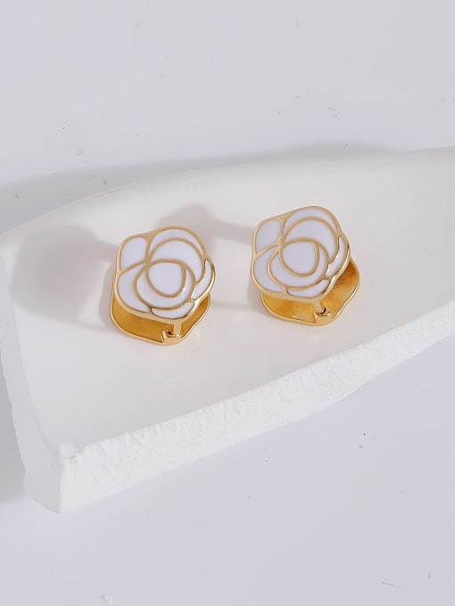 14k gold [white] Brass Enamel Rosary Flower Minimalist Stud Earring